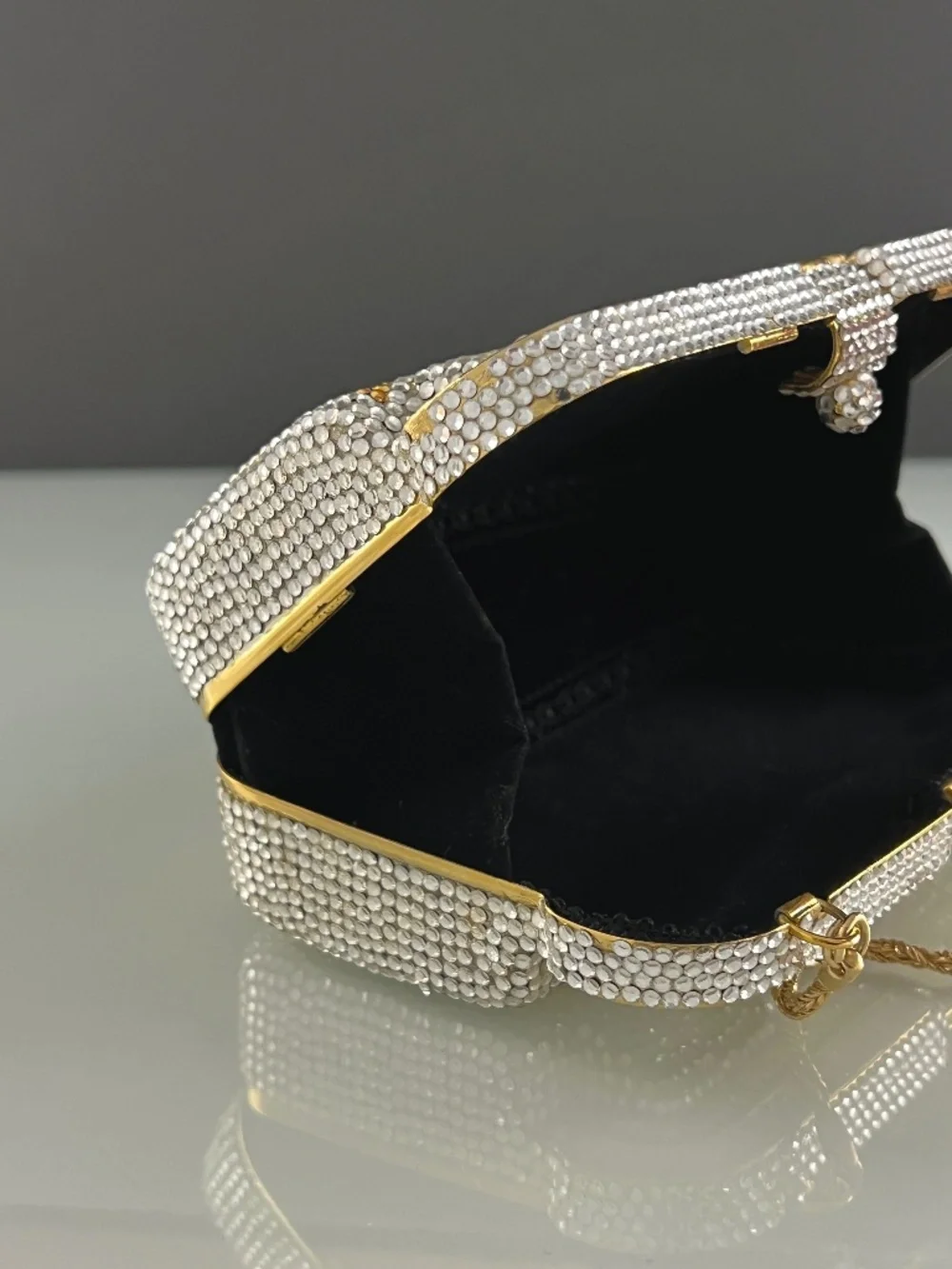 Vintage Crystal Evening Rhinestone Purse Clutch Removable Chain Strap